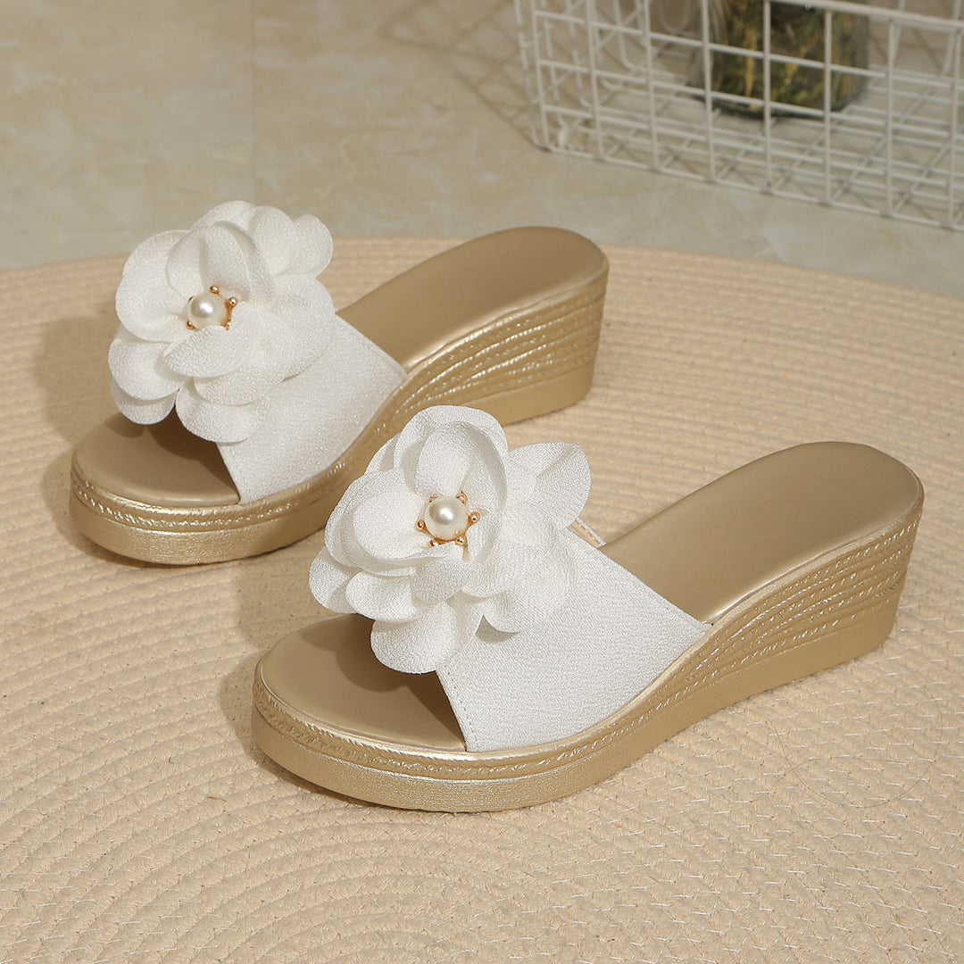 Damen Wedge-Pantoletten mit blütenförmigem Design und bequemer Sohle R&B