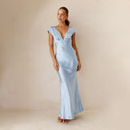 Damen langes Abendkleid mit schickem V-Ausschnitt und elegantem Fall R&B