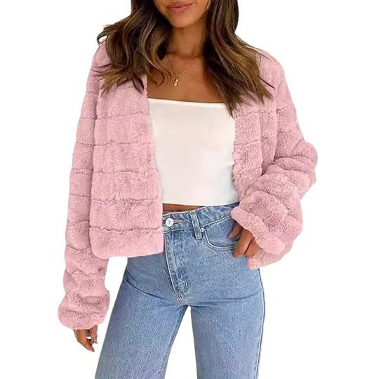 Damen Flauschige Kurzjacke im modernen Design R&B