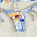 Damen Bandeau-Bikini mit verspieltem Muster und anpassbarem Bindesystem R&B