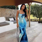 Damen Maxikleid mit tiefem Ausschnitt und sanften Farbverlauf R&B