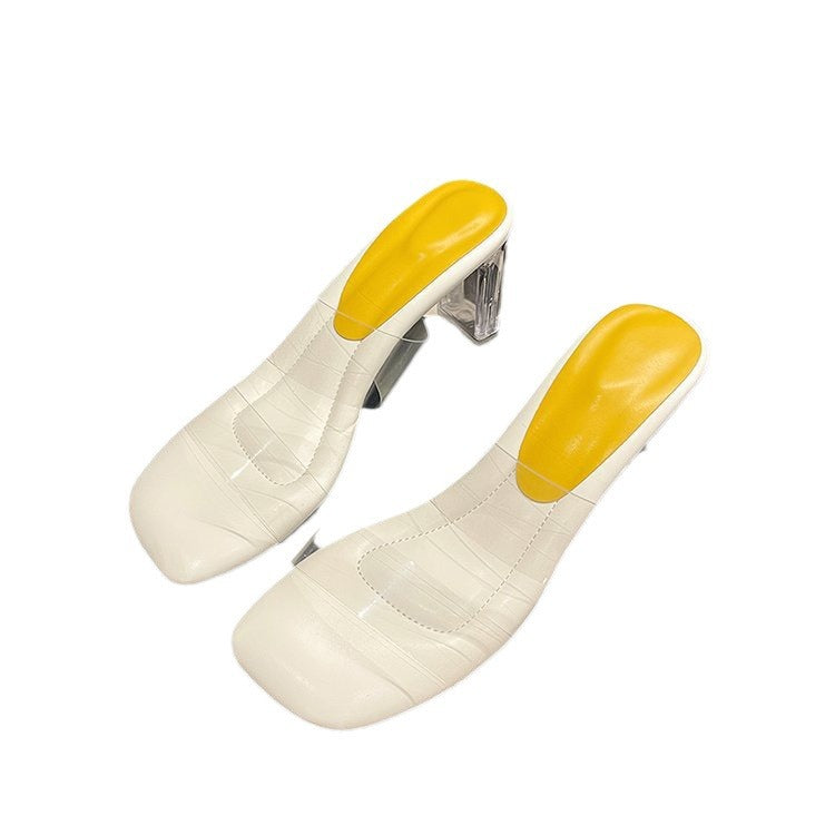 Damen transparente Mules mit klarem Absatz R&B