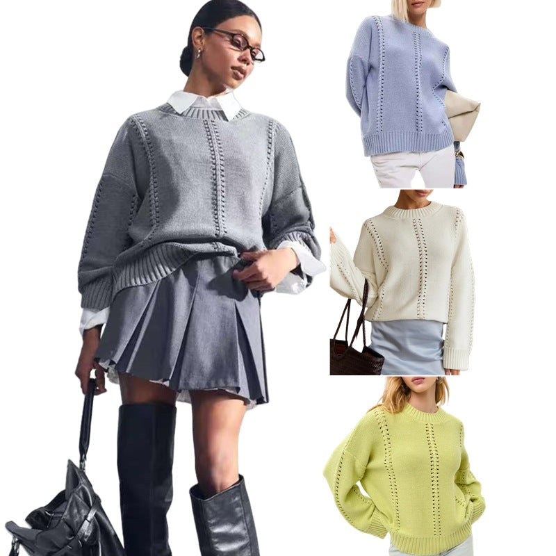 Damen Strickpullover mit raffiniertem Lochdesign und lässigem Schnitt