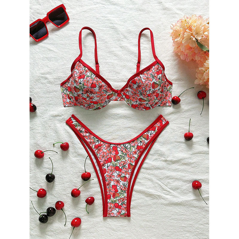 Damen Push-Up-Bikini mit floralen Mustern und verstellbaren Trägern