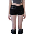 Damen Shorts mit breitem Bund und dekorativen Schnallen R&B