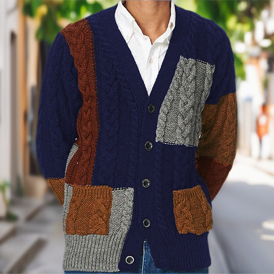 Herren Grobstrick Cardigan mit farbigen Akzenten und praktischen Taschen R&B