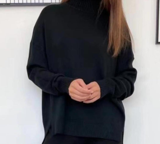 Damen Lässiges Strickset mit hohem Kragen und weitem Bein R&B