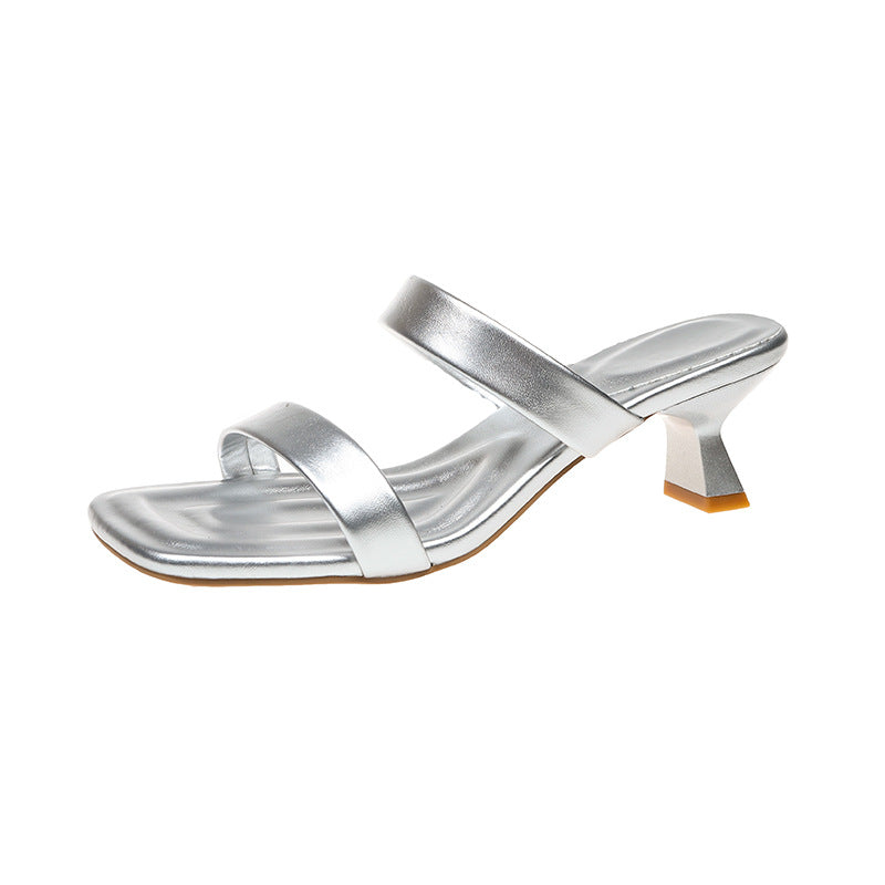 Damen elegante Slingback-Pantoletten mit angesagtem Metallic-Design R&B
