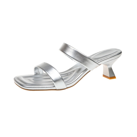 Damen elegante Slingback-Pantoletten mit angesagtem Metallic-Design R&B