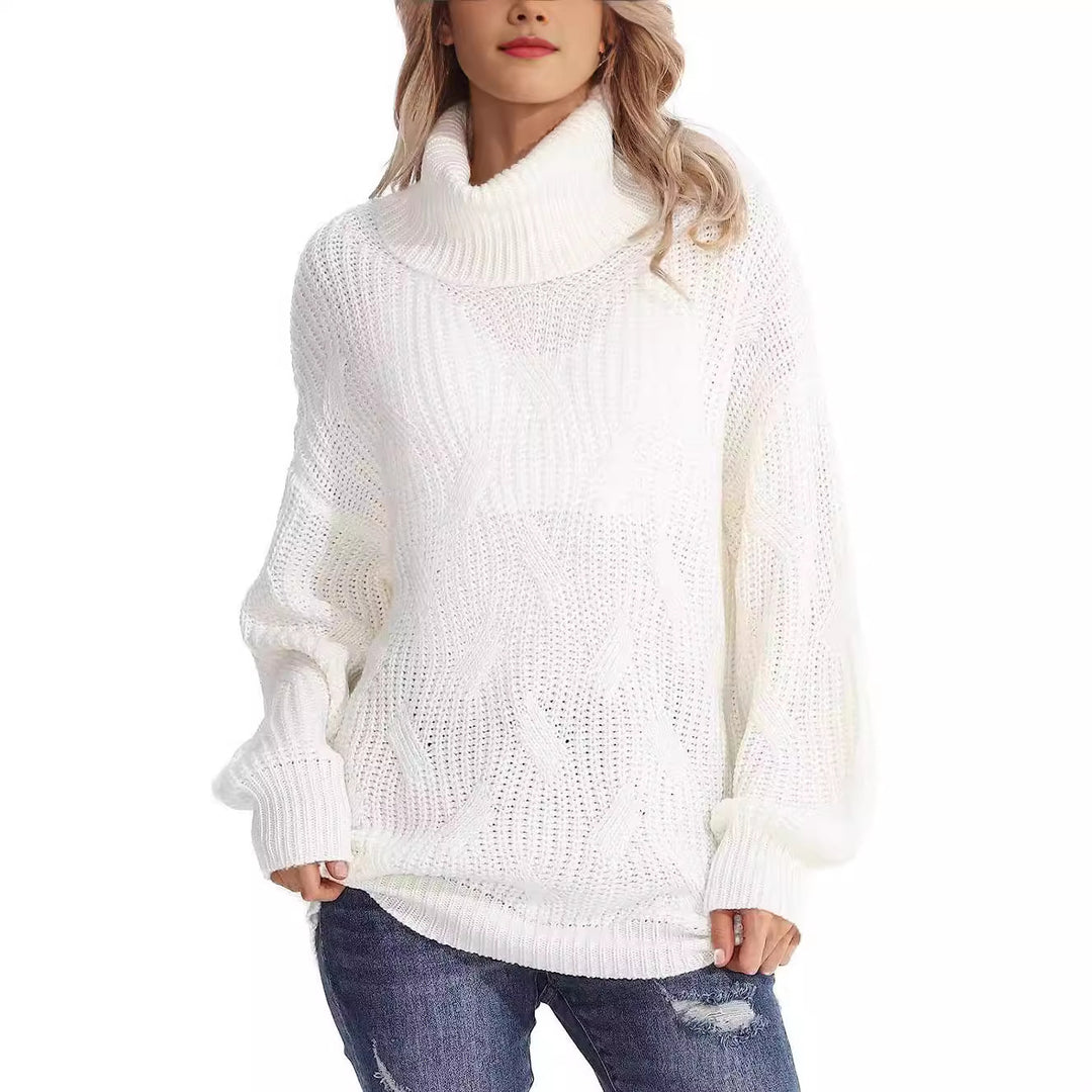 Damen Weicher Strickpullover mit hohem Kragen und Kabelmuster R&B