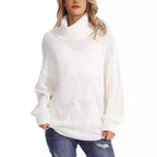 Damen Weicher Strickpullover mit hohem Kragen und Kabelmuster R&B