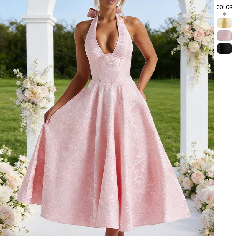 Damen Elegantes Halterneck-Midi-Kleid mit detaillierter Spitzenverarbeitung R&B