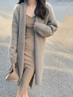 Damen langärmliger Strickcardigan aus weichem Material mit offenen Kanten R&B