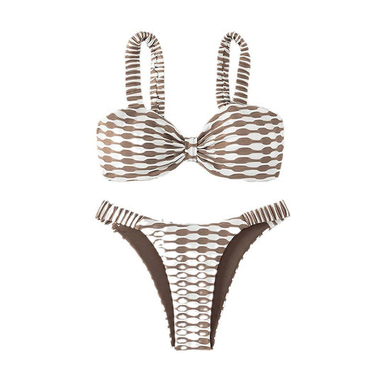 Damen Bandeau-Bikini mit einzigartigem Muster und verstellbaren Trägern R&B