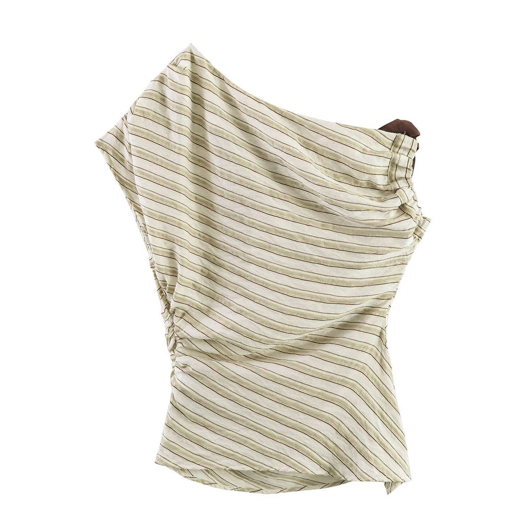 Damen asymmetrisches Oberteil mit eleganter Bindegurtdetail und feinen Streifen R&B