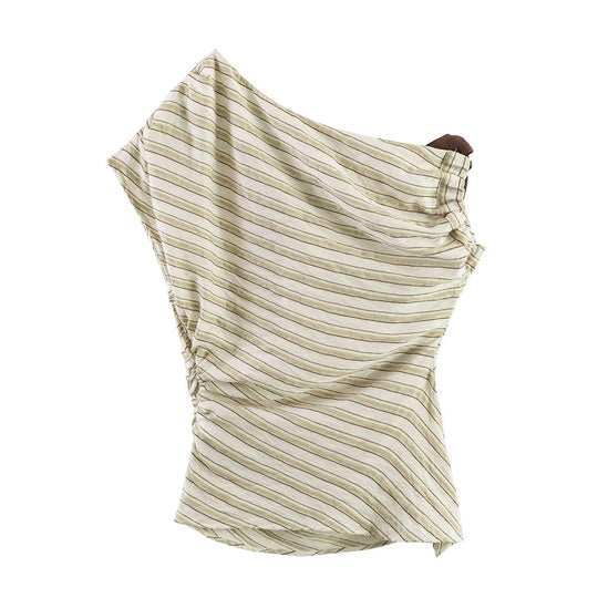 Damen asymmetrisches Oberteil mit eleganter Bindegurtdetail und feinen Streifen R&B