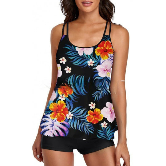 Damen Sportliches Tankini-Set mit bequemem Shorts und verstellbaren Trägern R&B