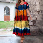 Damen Maxikleid mit modernem Farbverlauf und grafischem Muster R&B
