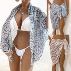 Damen luftiger Strandüberwurf mit asymmetrischen Mustern R&B