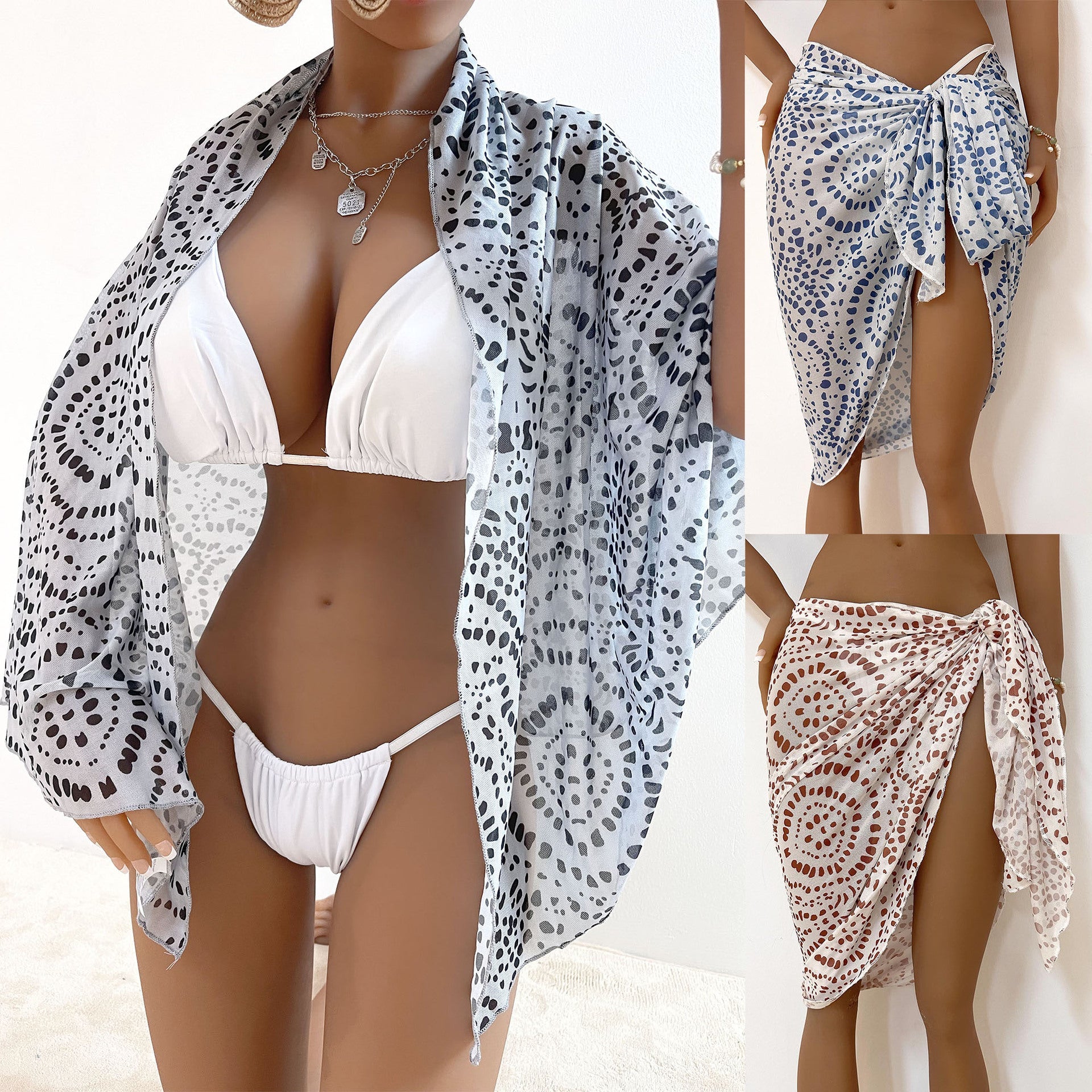 Damen luftiger Strandüberwurf mit asymmetrischen Mustern R&B