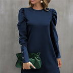 Damen Puffärmel Minikleid mit elegantem Rundhalsausschnitt R&B