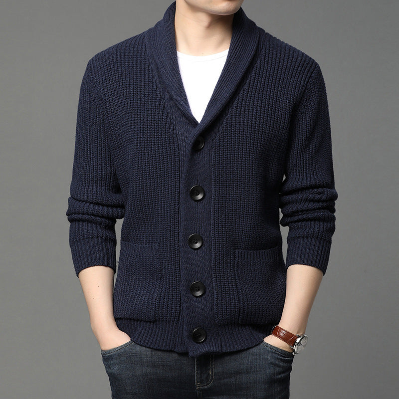 Herren Strickjacke mit Schalkragen und praktischen Taschen R&B