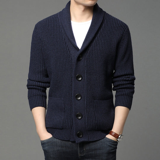 Herren Strickjacke mit Schalkragen und praktischen Taschen R&B