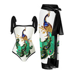 Damen Einteiler Badeanzug mit elegantem Wickelrock und modischen Riemen R&B