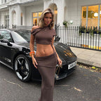 Damen Elegantes Wickelset mit asymmetrischem Oberteil und körperbetontem Rock R&B