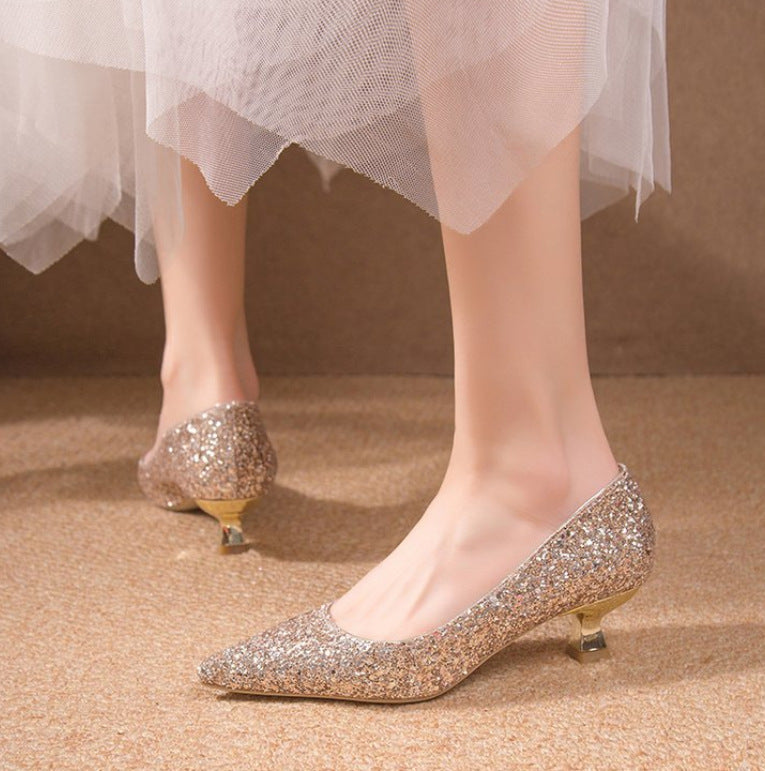 Damen elegante glitzernde Pumps mit spitz zulaufender Form R&B