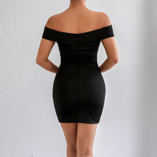 Damen Figurbetontes Wickelkleid mit schulterfreiem Design und Raffung R&B