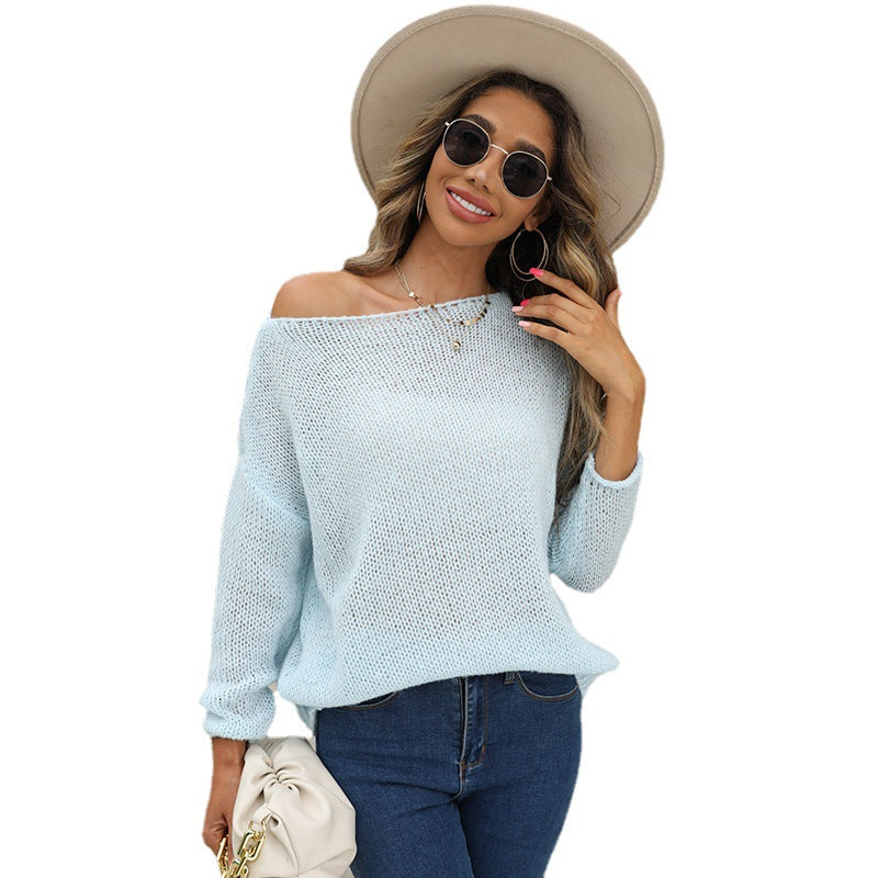 Damen luftiger Strickpullover mit Rundhalsausschnitt und halben Ärmeln R&B