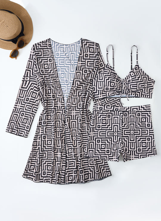 Damen Bademode-Set mit stylischem Kimono und Shorts R&B