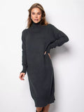 Damen Strickkleid mit Stehkragen und seitlichen Schlitzen