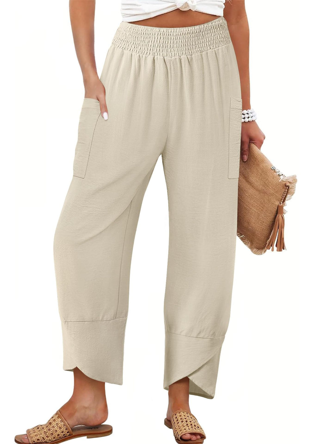 Damen Weite Sommerhose mit elastischem Bund und praktischen Taschen R&B