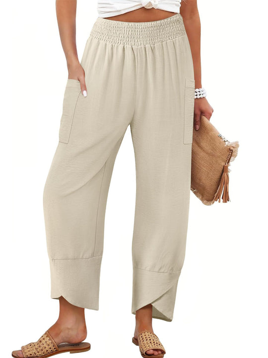 Damen Weite Sommerhose mit elastischem Bund und praktischen Taschen R&B