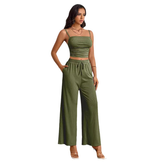 Damen Ripp-Top mit verstellbaren Spaghettiträgern und elastischer Taille R&B