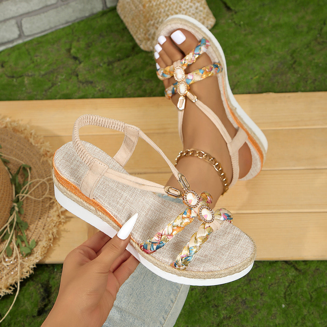 Damen Wedge-Sandalen mit buntem Geflecht und elegantem Fußbett R&B