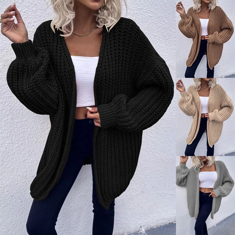 Damen Grobstrick Cardigan mit weit geschnittenen Ärmeln und lässigem Look