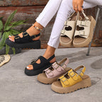 Damen Modische Plateau-Sandalen mit verstellbaren Riemen und anatomischem Fußbett R&B