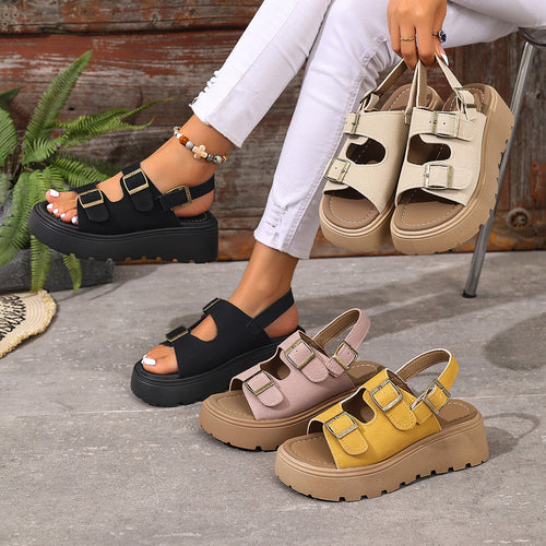 Damen Modische Plateau-Sandalen mit verstellbaren Riemen und anatomischem Fußbett R&B