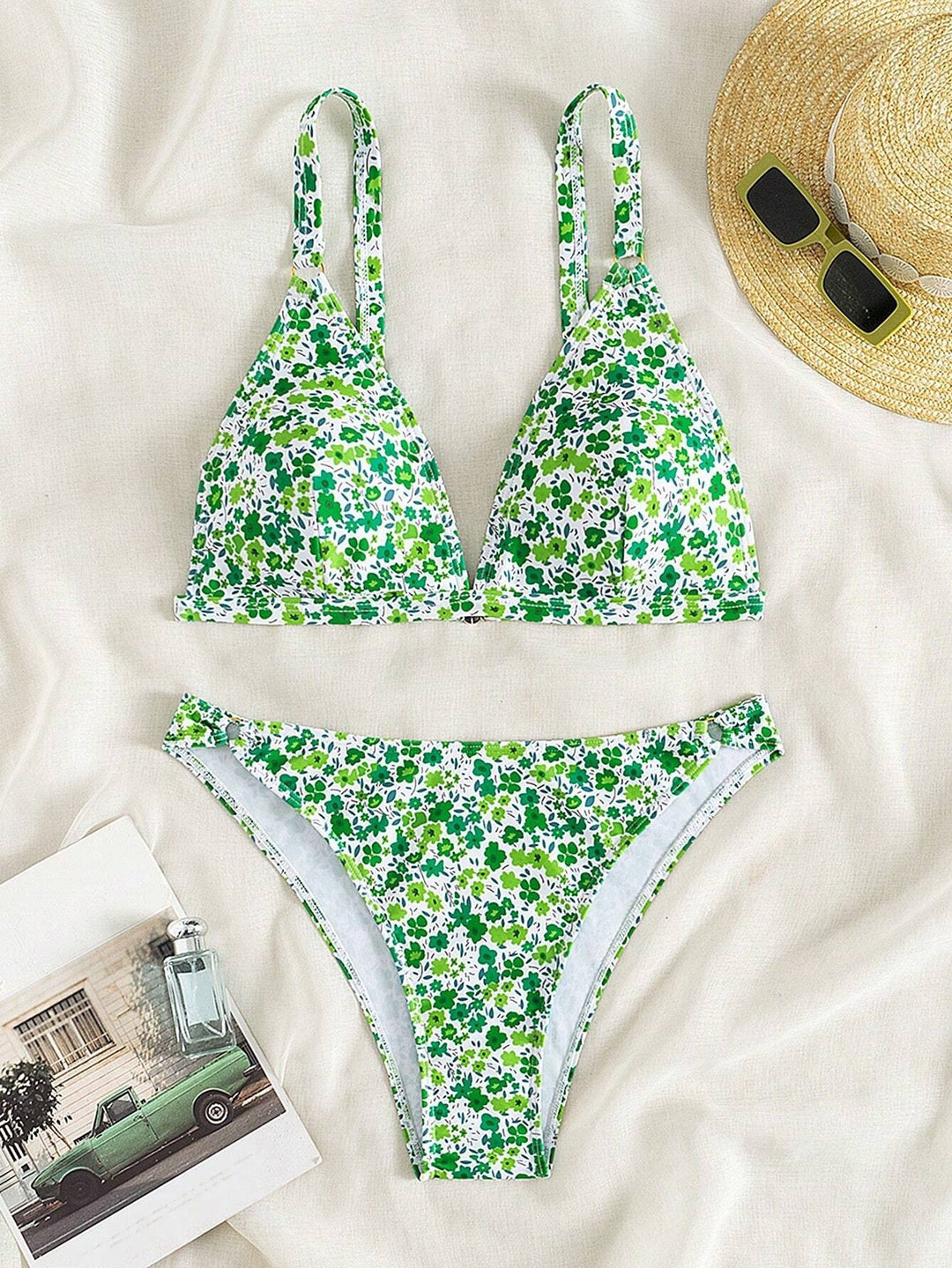 Damen Triangel-Bikini mit romantischem Blumenmuster R&B