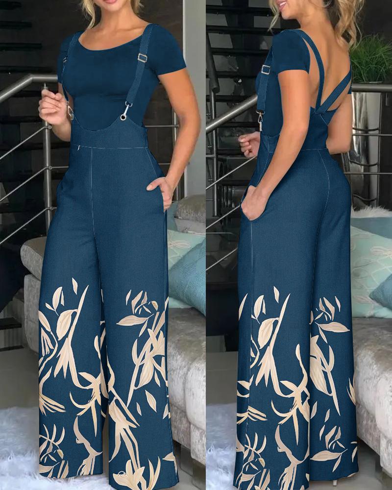 Damen modische Latzhose mit weitem Bein und buntem Grafikdesign R&B