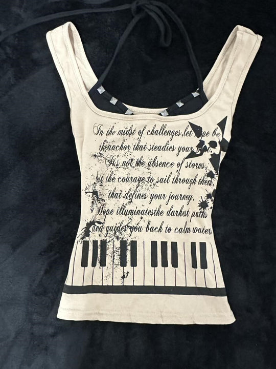 Damen musikalisches Graphic-Tanktop mit einzigartigem Schnitt R&B