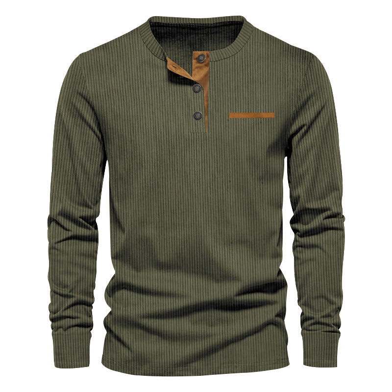 Herren Langarm-Henley-Shirt aus strukturiertem Rippenmaterial mit modernem Knopfdesign R&B