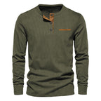 Herren nan geripptes Henley Langarmshirt aus Baumwollmischung figurbetont R&B