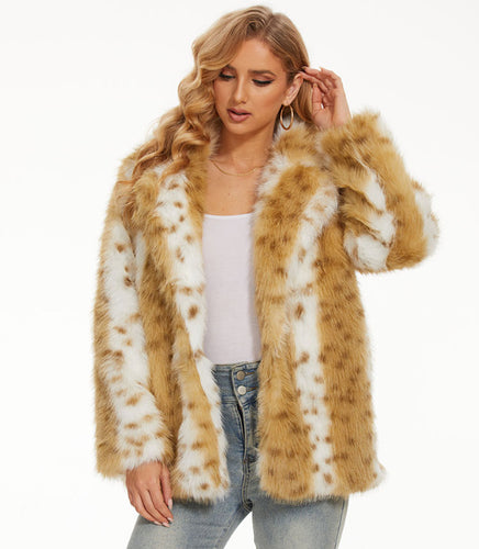 Damen Glamouröse Kunstfelljacke mit eleganten Streifen R&B