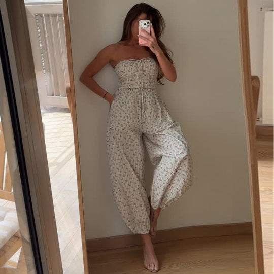 Damen Jumpsuit mit verspieltem Blumenmuster und elastischem Taillenzug R&B