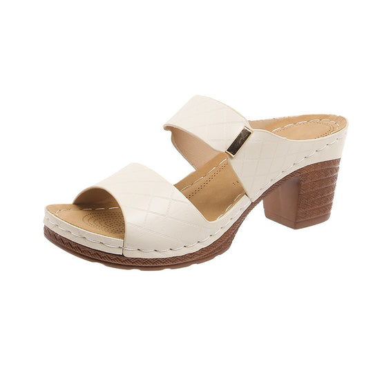 Damen Plateau-Pantoletten mit geschwungenen Riemen und eleganten Details R&B