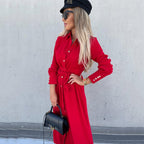 Damen Hemdblusenkleid mit Bindegürtel und seitlichem Schlitz R&B